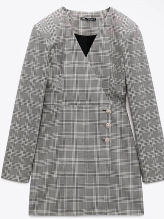 Zara Dresses & Skirts - Zara Gray Plaid Tailored Blazer Dress